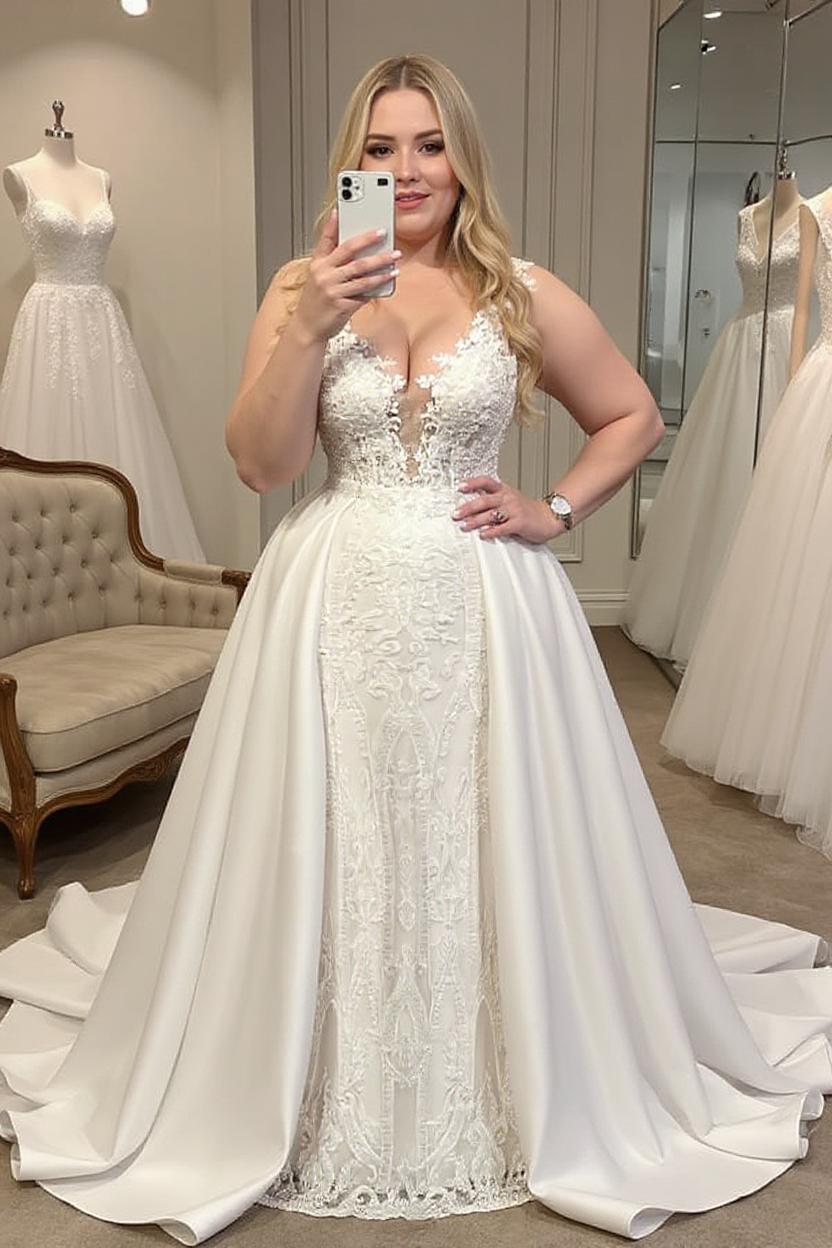 Gorgeous White Mermaid Wedding Dress Lace Appliques With Overskirt From 27dress