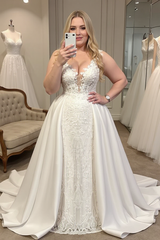 Gorgeous White Mermaid Wedding Dress Lace Appliques With Overskirt From 27dress