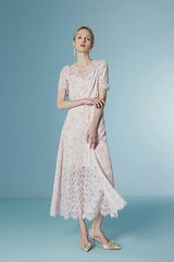 27Dress Graceful Short Sleeves A-line Lace Floral Dresses