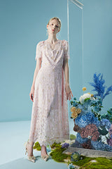 27Dress Graceful Short Sleeves A-line Lace Floral Dresses