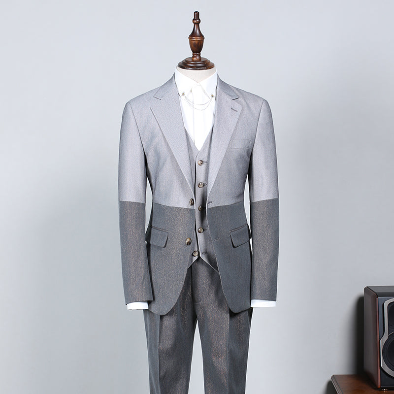 Gray 3 Pieces Notched Lapel Slim Fit Suit For Business