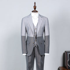 Gray 3 Pieces Notched Lapel Slim Fit Suit For Business
