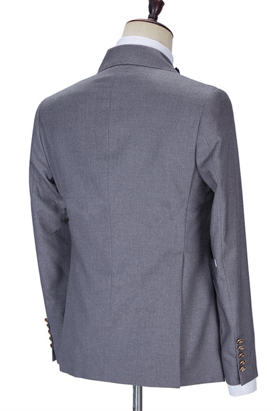 Gray Double Breasted Chic Slim Fit Men Suits for Business