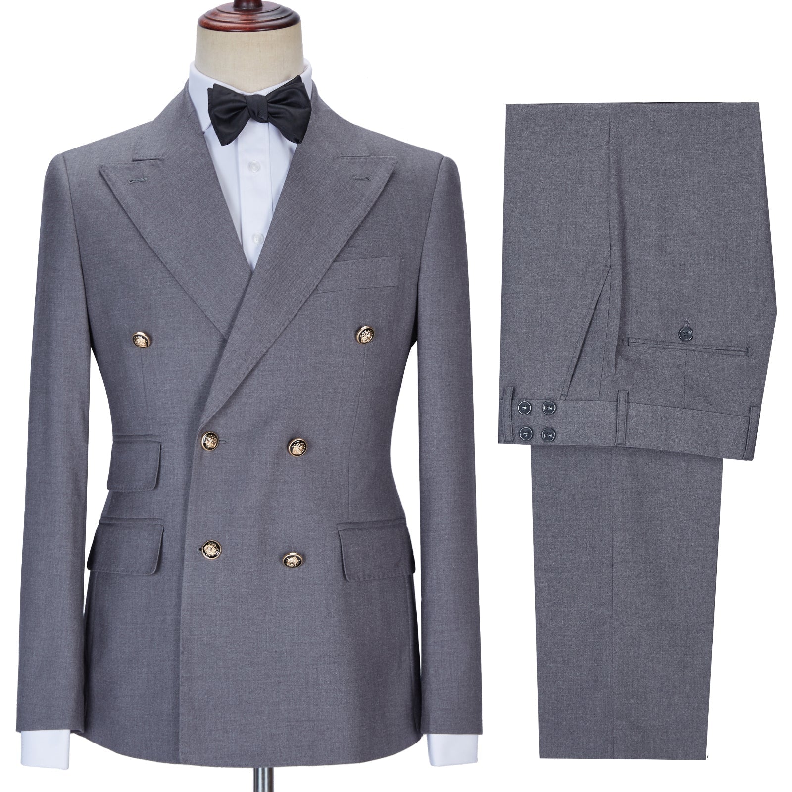 Gray Double Breasted Chic Slim Fit Men Suits for Business