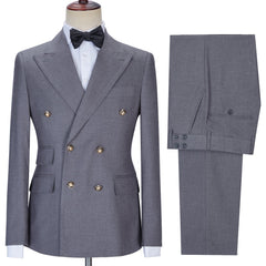 Gray Double Breasted Chic Slim Fit Men Suits for Business