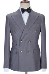 Gray Double Breasted Chic Slim Fit Men Suits for Business