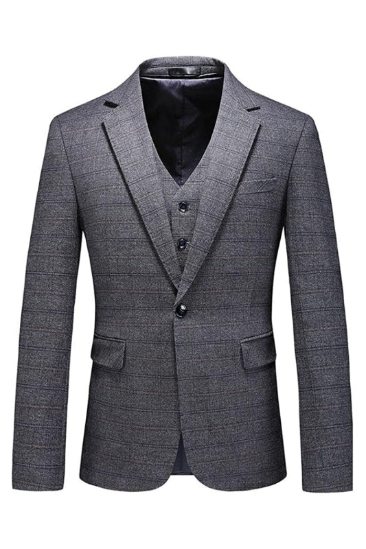 Notched Lapel Three Pieces Men Gray Prom Suits