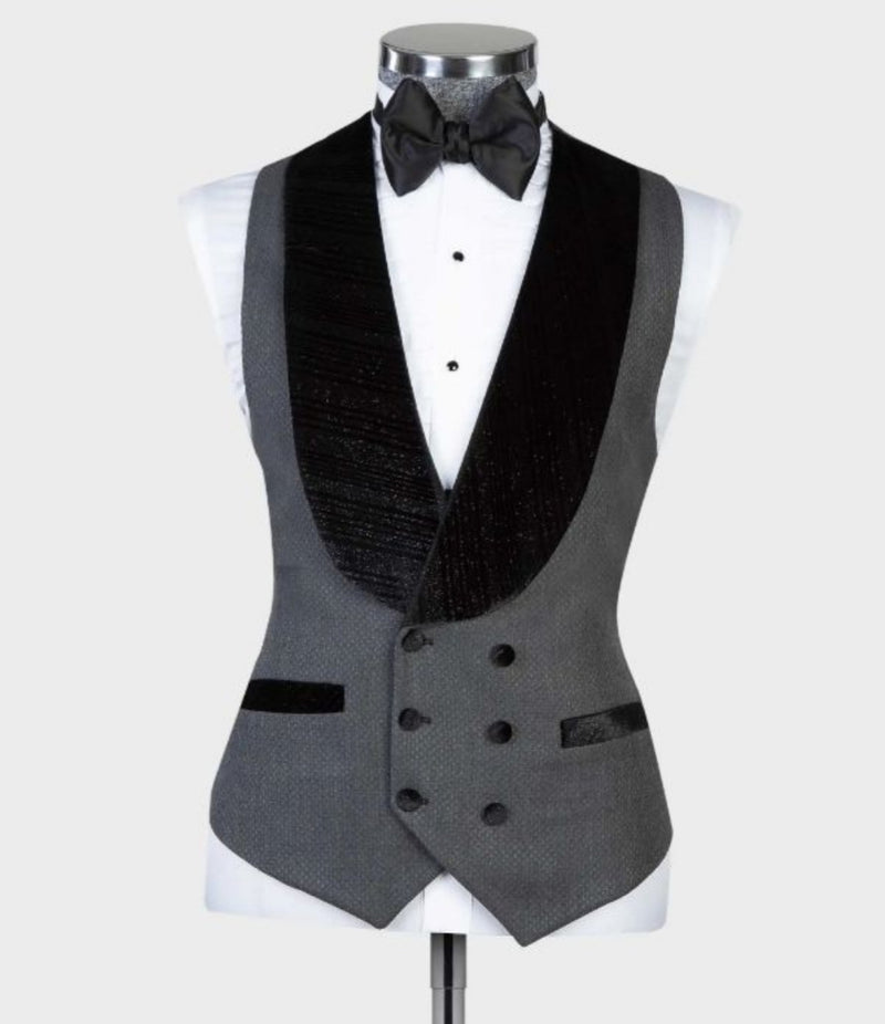 One Button Stylish Gray Wedding Suits With Black Shawl Lapel