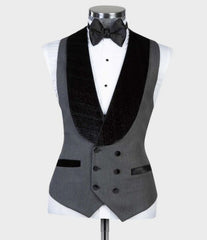 One Button Stylish Gray Wedding Suits With Black Shawl Lapel