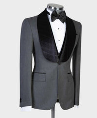One Button Stylish Gray Wedding Suits With Black Shawl Lapel