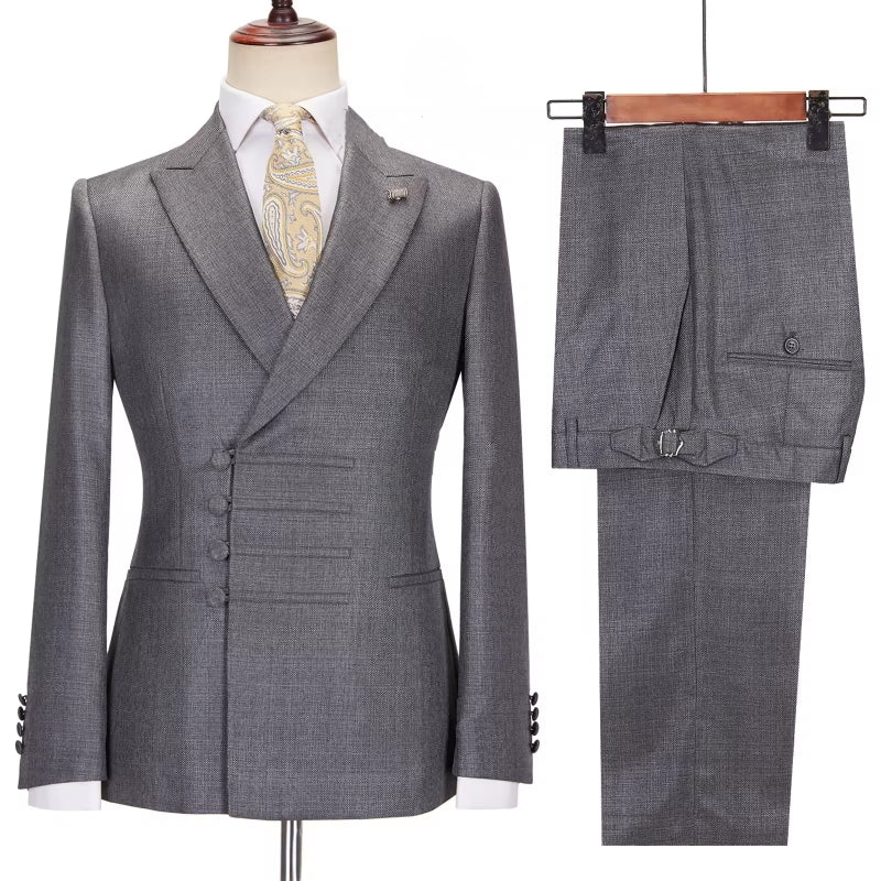 Peaked Lapel Bespoke Gray Business Suits