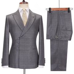 Peaked Lapel Bespoke Gray Business Suits