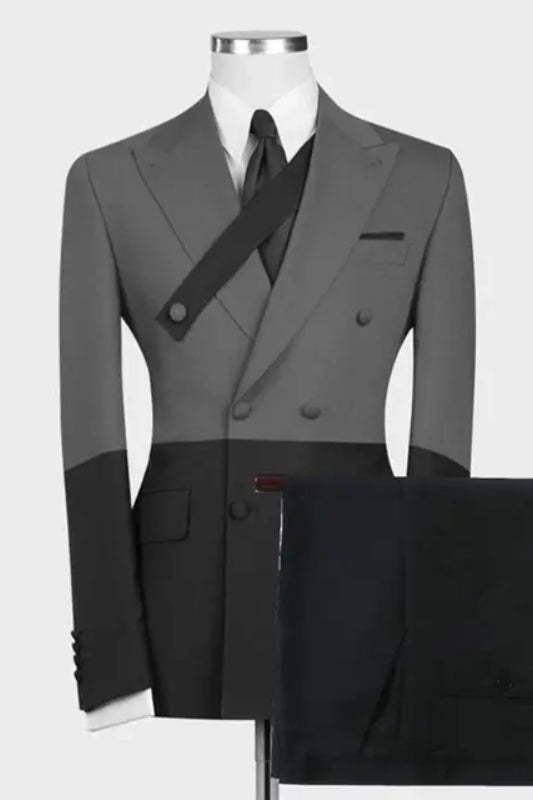 Peaked Lapel Double Breasted Glamorous Gray Prom Suits