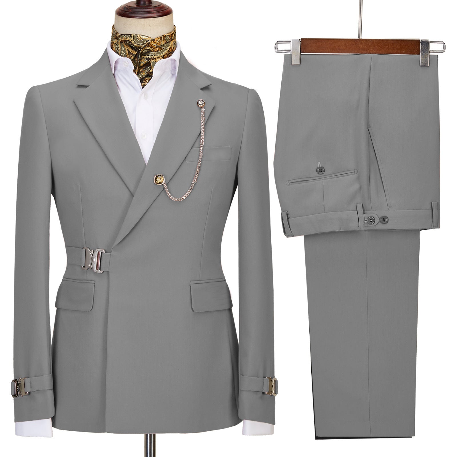 Peaked Lapel Slim Fit Gray Prom Suits