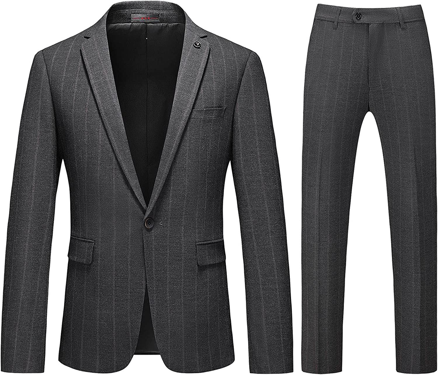 Gray Peaked Lapel Striped Men Suits For Business