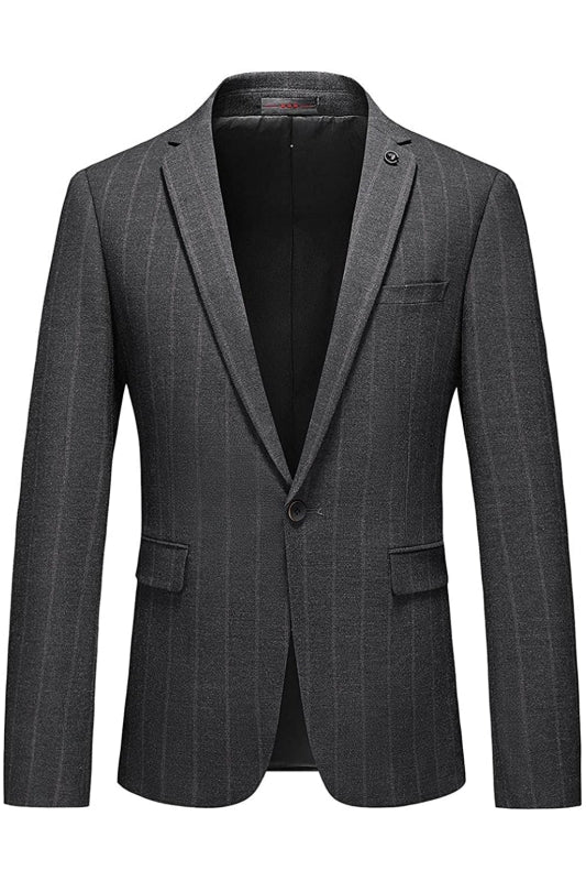 Gray Peaked Lapel Striped Men Suits For Business
