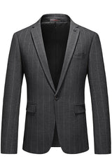 Gray Peaked Lapel Striped Men Suits For Business