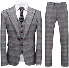 Gray Peaked Lapel Three Pieces Men Pom Suits