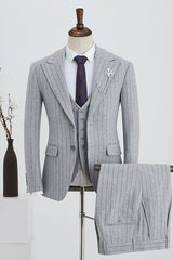 Gray Peaked Lapel Three Pieces Men Suits For Business