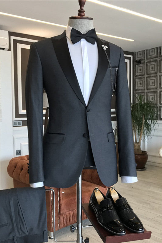 Peaked Lapel Two Pieces Bespoke Gray Wedding Suits
