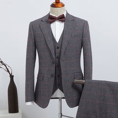 Gray Plaid Notched Lapel 2 Button Custom Suit For Business