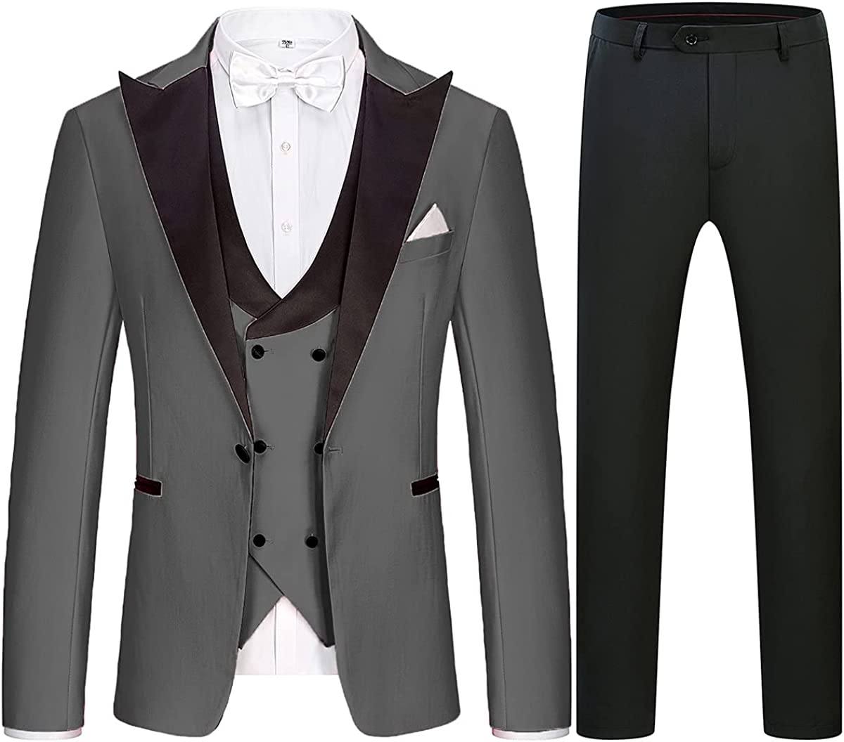 Three Pieces Peaked Lapel Gray Business Suits