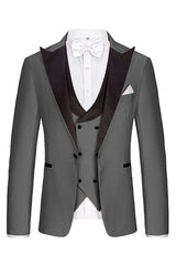 Three Pieces Peaked Lapel Gray Business Suits