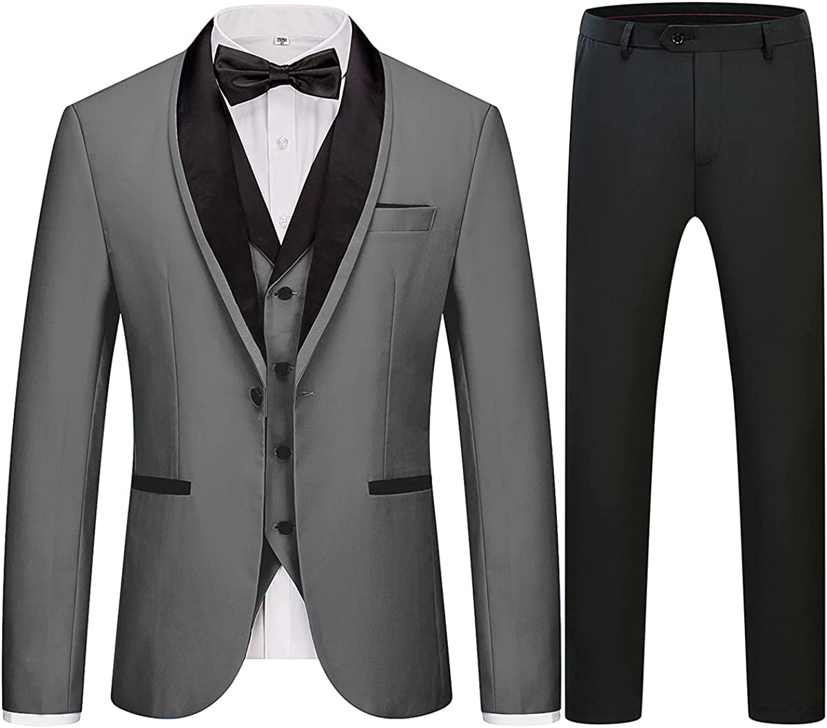Three Pieces Shawl Lapel Gray Wedding Suits