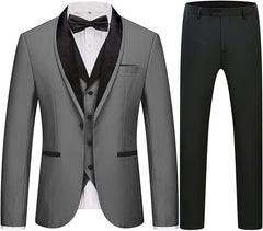Three Pieces Shawl Lapel Gray Wedding Suits