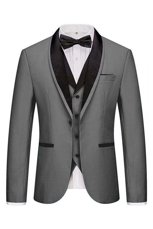 Three Pieces Shawl Lapel Gray Wedding Suits
