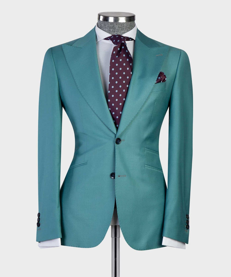Green Fashion Peaked Lapel Two Buttons 3-Pieces Men Suits