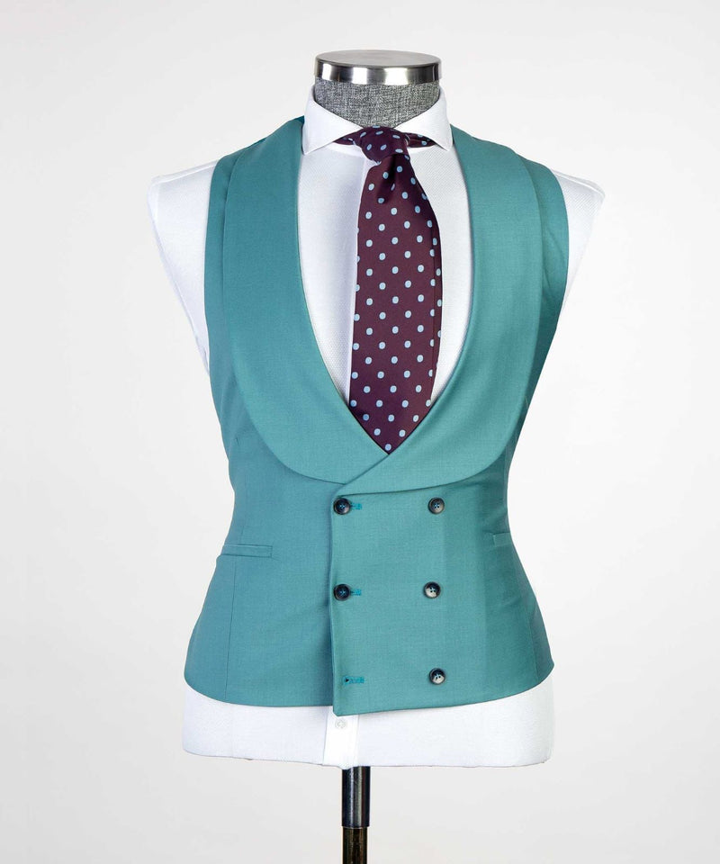 Green Fashion Peaked Lapel Two Buttons 3-Pieces Men Suits