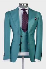 Green Fashion Peaked Lapel Two Buttons 3-Pieces Men Suits