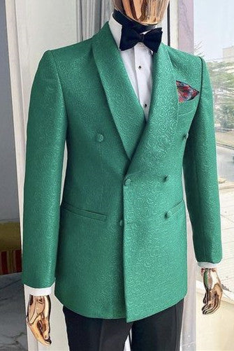 Jacquard Double Breasted Bespoke Men Green Prom Suits