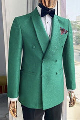 Jacquard Double Breasted Bespoke Men Green Prom Suits