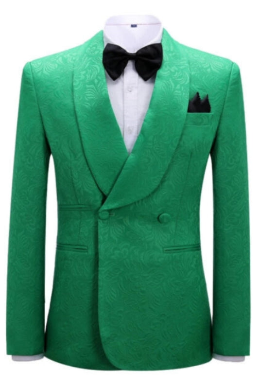 Jacquard Shawl Lapel Double Breasted Green Prom Suits
