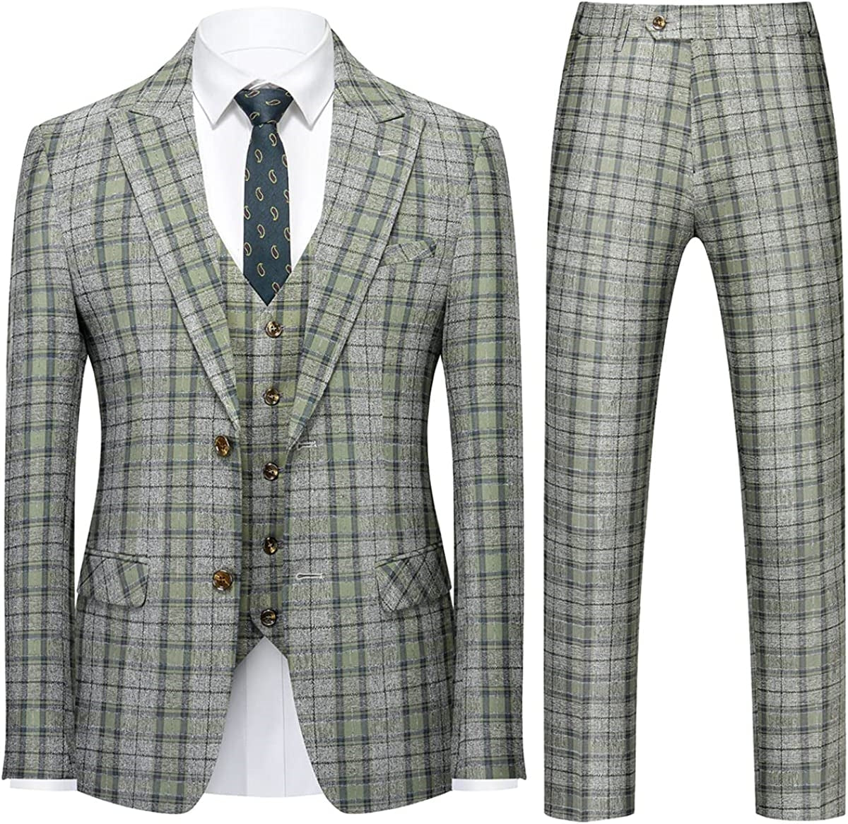 Notched Lapel Three Pieces Green Prom Suits For Men