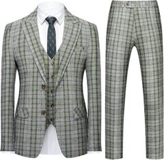 Notched Lapel Three Pieces Green Prom Suits For Men