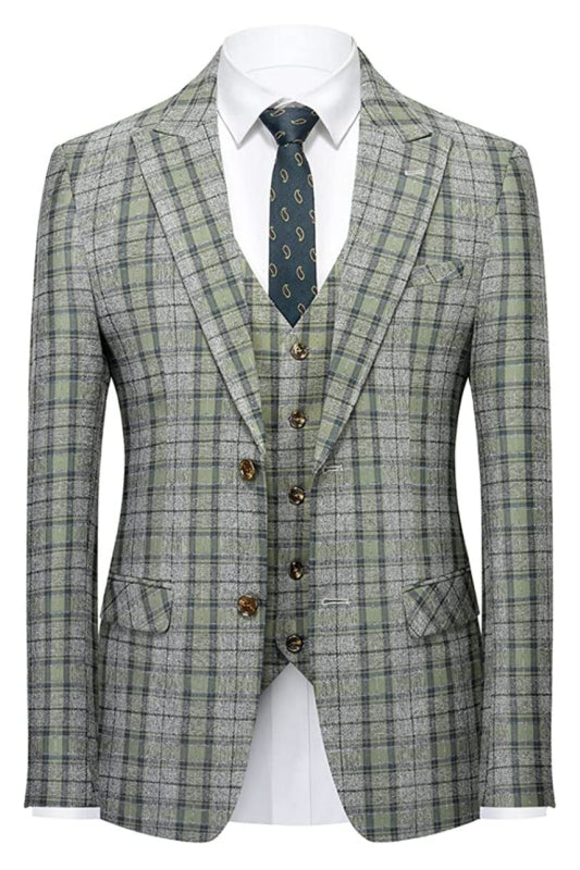 Notched Lapel Three Pieces Green Prom Suits For Men