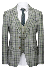 Notched Lapel Three Pieces Green Prom Suits For Men