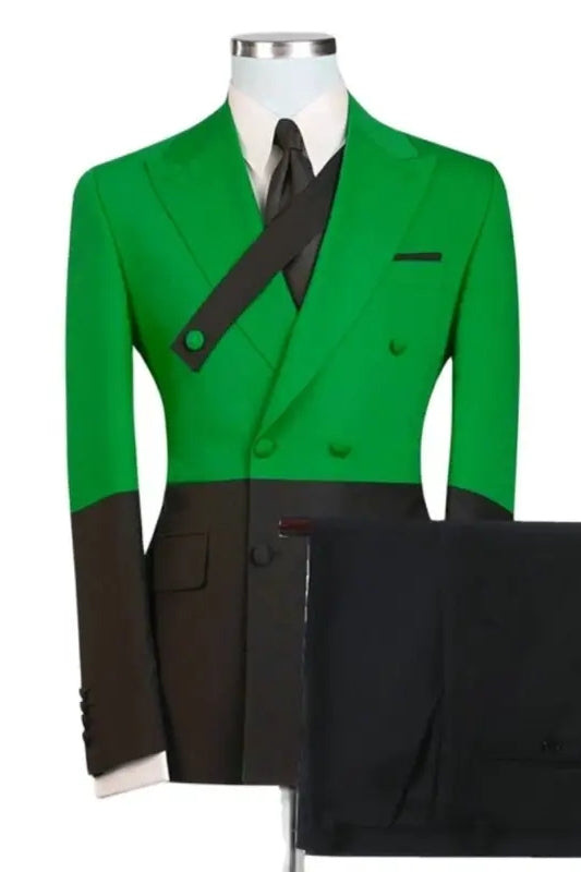 Peaked Lapel Double Breasted Close Fitting Green Prom Suits