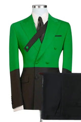 Peaked Lapel Double Breasted Close Fitting Green Prom Suits