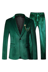 Green Peaked Lapel Two Pieces Velvet Suits For Prom