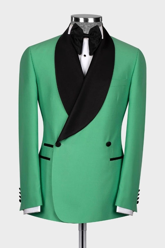 Shawl Lapel Double Breasted Green Prom Suits