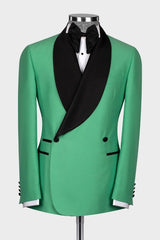 Shawl Lapel Double Breasted Green Prom Suits