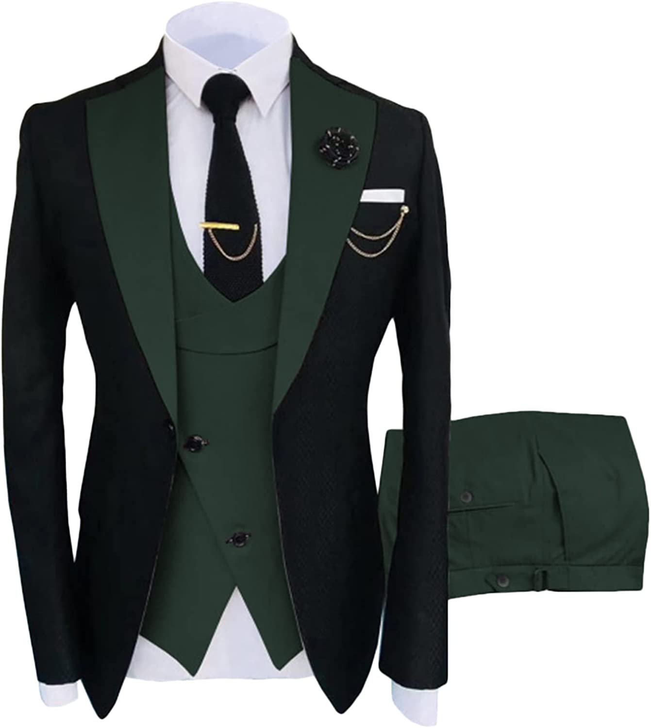 Shawl Lapel Three Pieces Fashion Green Prom Suits