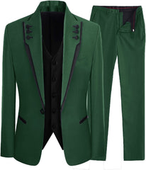 Green Shawl Lapel Three Pieces Slim Fit Men Suits For Prom
