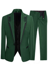 Green Shawl Lapel Three Pieces Slim Fit Men Suits For Prom