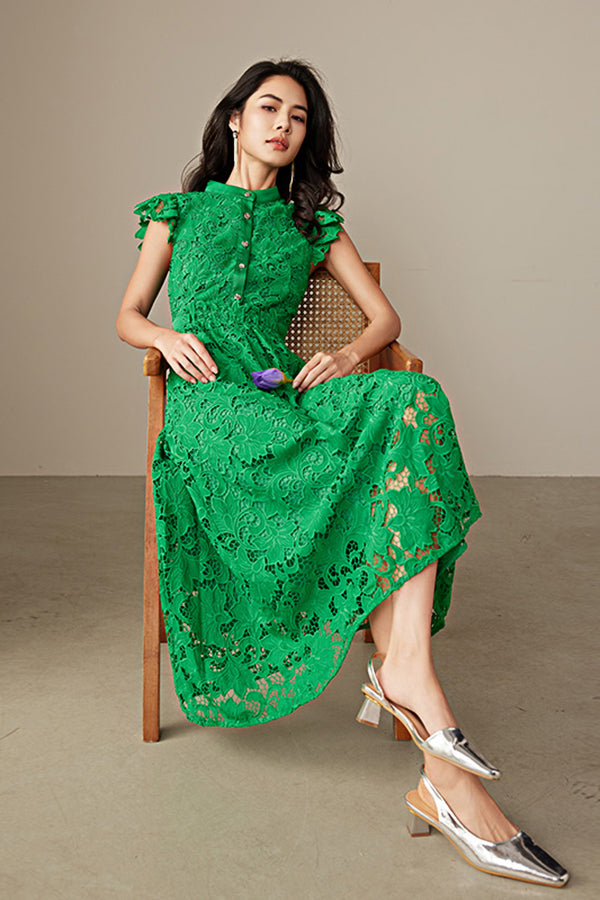 27Dress Green Sleeveless A-line Lace Dresses