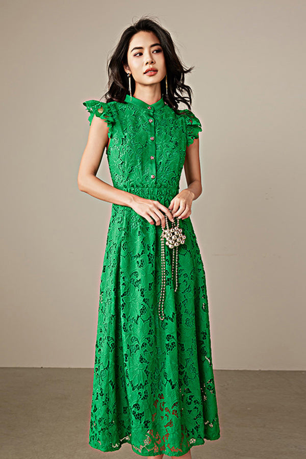27Dress Green Sleeveless A-line Lace Dresses